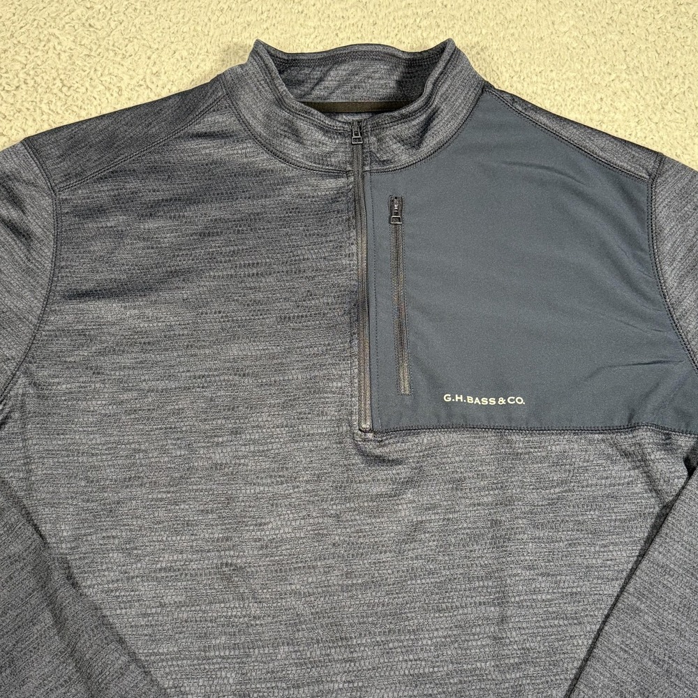 G.H. Bass & Co Pullover Mens XL Blue Fleece 1/4 Zip Chest Pocket Sweatshirt - Picture 2 of 14